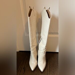 Vince Camuto faux alligator boots. Knee high. 3.5in heels. Ivory